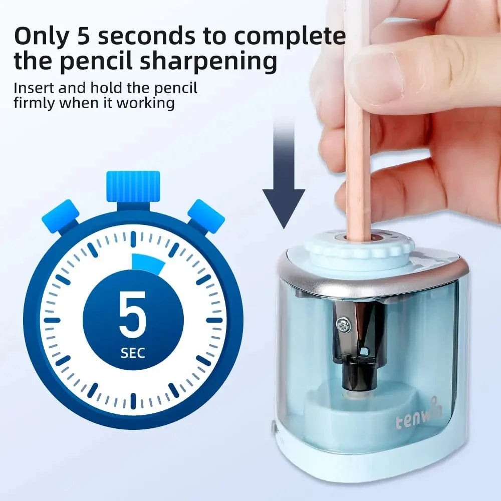 Tenwin Electric/Manual 2 in 1 Pencil Portable Sharpener Safe Student Helical Steel Blade Kids Adults Auto Pencil Sharpener 8005