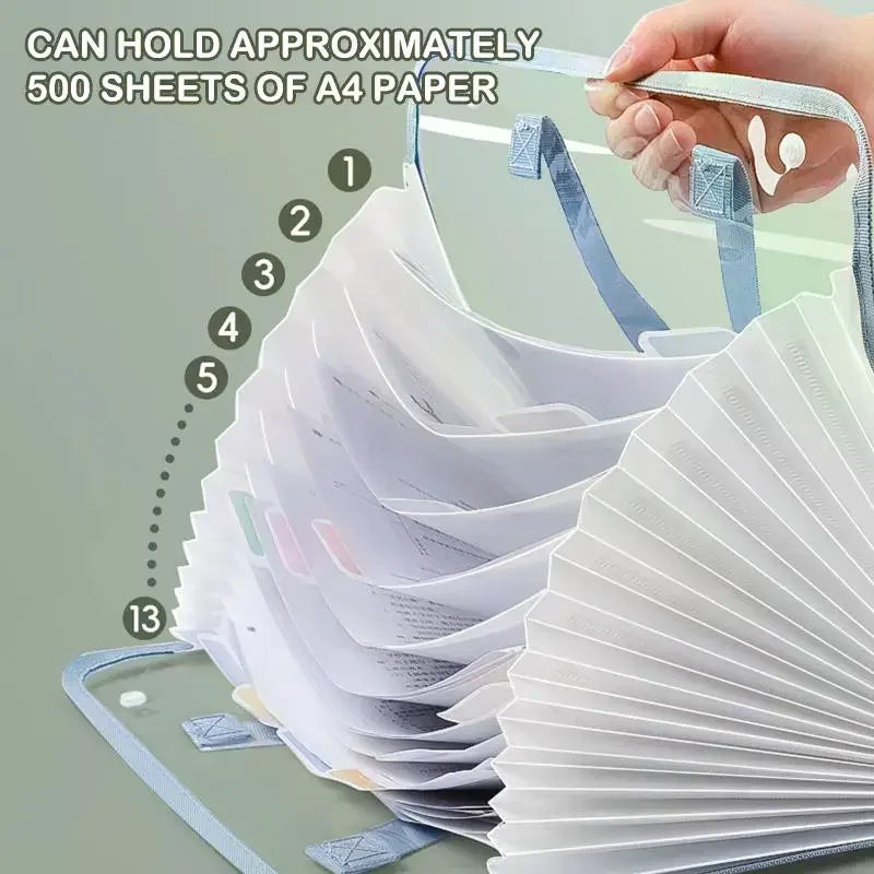A4 Portable Accordion File Organizer, 13 Pocket Expanding Document Folder for Business School Office Student Supplies