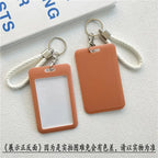 1Pc Solid Color Student Bus ID Card Protective Cover Keyring School Access Door Card Credit Card Holder Bag Set Key Chain
