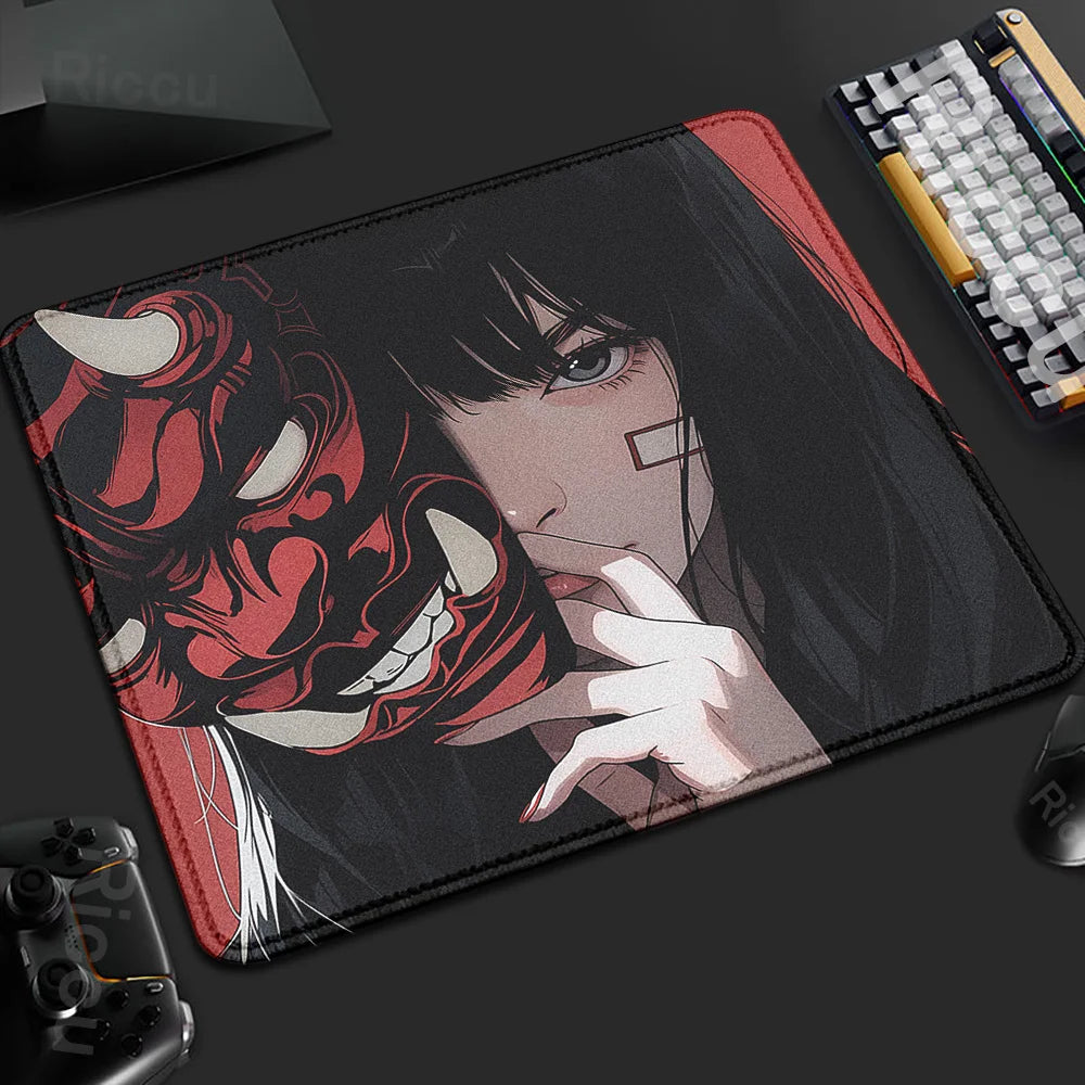 45x40CM Non-slip Mousepad Mask Girl Speed Table Pad E-Sports Keyboard Oni Mice Mat Game Professional Premium Suture Edge Deskmat