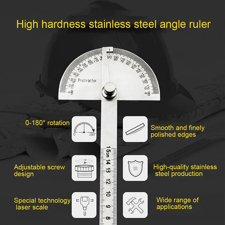 High Precision Stainless Steel Protractor Angle Gauge 180 Degrees 0-10CM Adjustable Semicircle Protractor Angle Measuring Tool