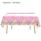 Pink Princess Castle Tableware Set Dessert Plates Cups tablecolth Balloon Banner Girls favorite Birthday Adult Wedding Decoratio