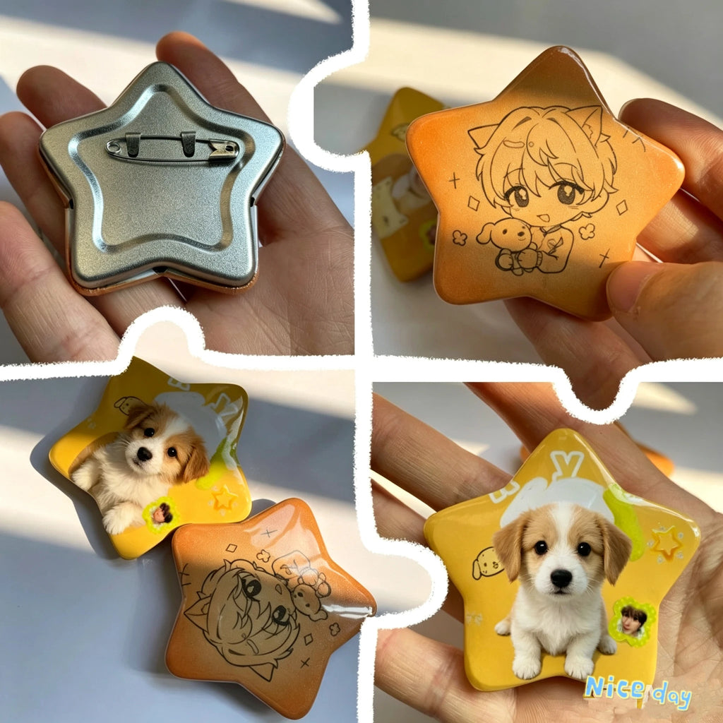 Custom Pins Custom Badges Personalized Photo Logo Tinplate Customized Pentagram Shaped Badge Based on Picture DIY Accessory Gift