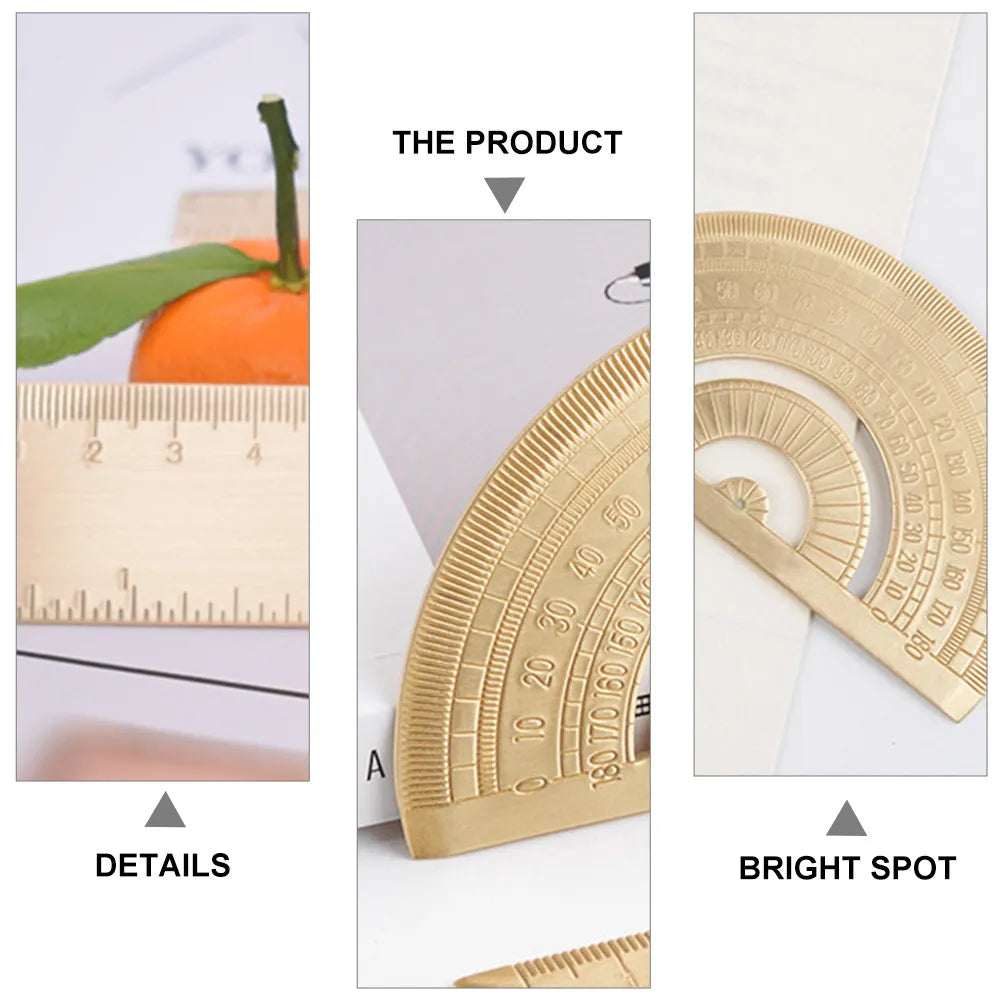 1Set Brass Drawing Measurement Ruler Set Geometry Triangle Straightedge Protractor for Students Teachers Artists Accurate Scale