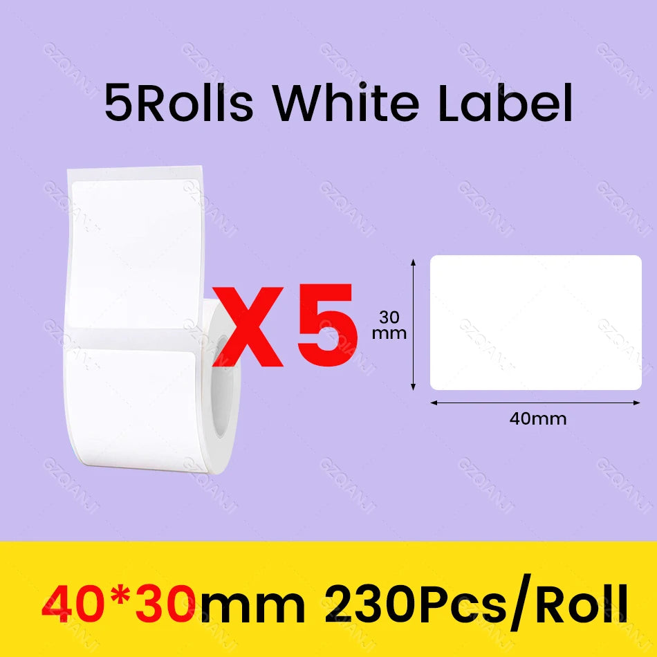 3/5/10 Rolls NiiMbot B21 B1 Label Printer Paper Roll Waterproof Anti-Oil Tear-Resistant Price Tag Pure White Sticker Papers