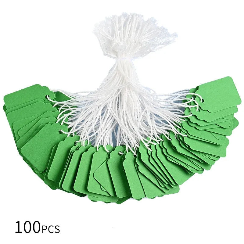 100pcs Jewelry Price Label 22x35mm Colorful Adhesive Hanging Tag Jewelry Number Paper Label with Rope Handwritten Blank Label