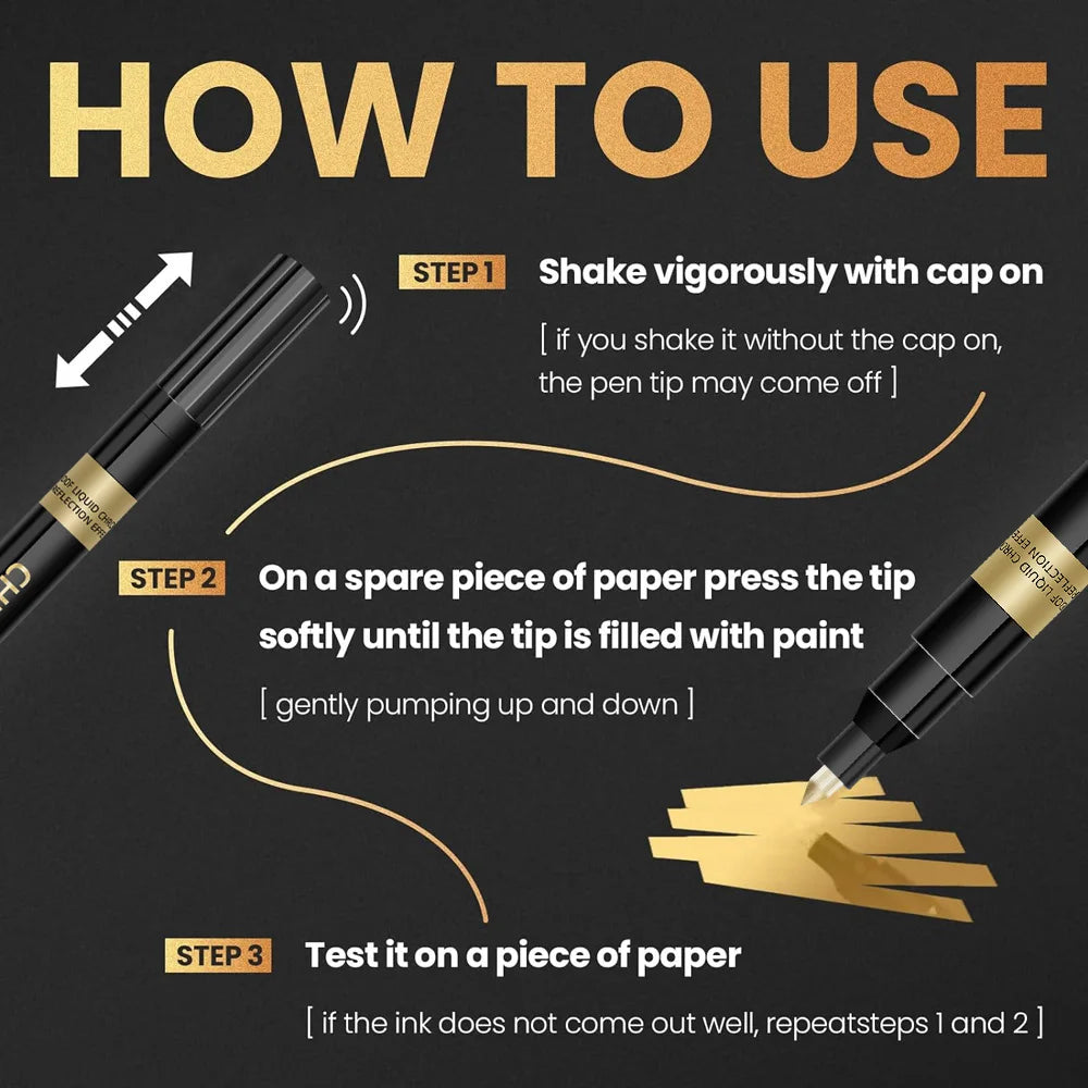 1Pcs Chrome Mirror Marker Pen 0.7mm 1mm 2mm DIY Reflective Paint Pen Permanent Gold Silver Copper Marker Model Painting Marking