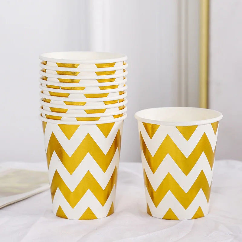 Pink Blue Stripe Dot Disposable Tableware Sets Paper Cups Plate Straws Fork Disposable Sets Wedding Birthday Party Decorations