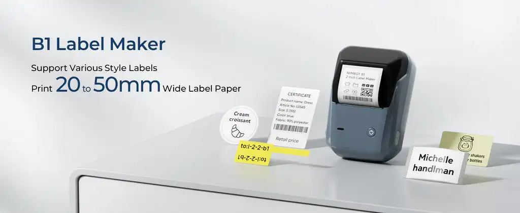 Niimbot B1 Mini Bluetooth Thermal Label Printer Portable Self-Adhesive Sticker Maker, Pocket Thermal Label Machine, Compatible With Mobile Phone & PC, Ideal For Home Office School Small Business Organization