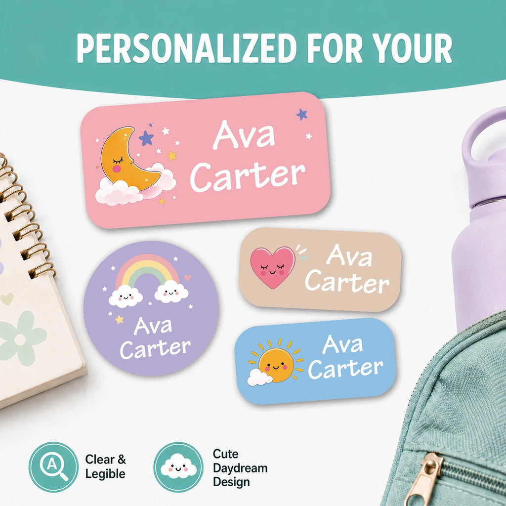 1pc 140 PCS Custom Name Labels, Personalized Cute Daydream Stickers for Bottles, Bags, Lunch Boxes, Clothes & Supplies