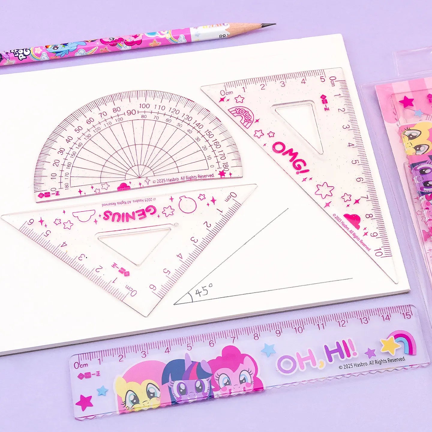 Iigen Ruler Set My Little Pony Flexible Transparent 15cm Triangular Ruler Protractor For School Office Stationery