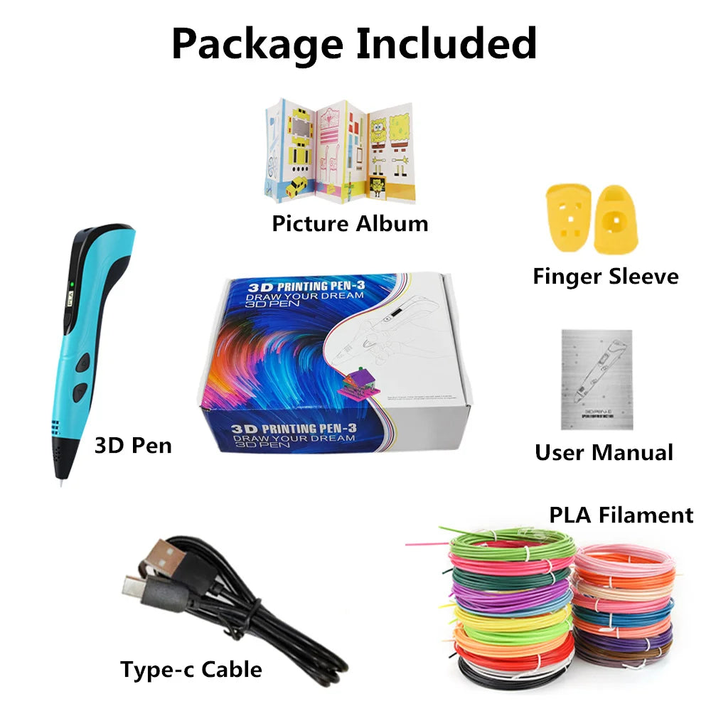 3d Pen for kids Creatived Toy DIY 3D Printing Pen Type-C Rechargeable 3D Pens Set with 200M PLA Filament for Children Gift