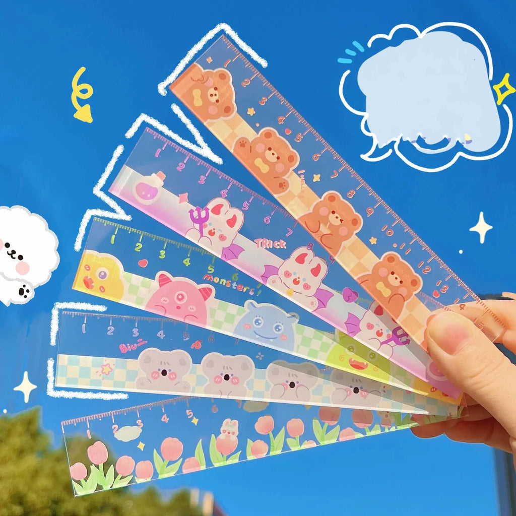 1 Piece Lytwtw's Cute Animals Straight Kawaii Christmas Ruler Tools Stationery Cartoon Drawing Office School Measuring