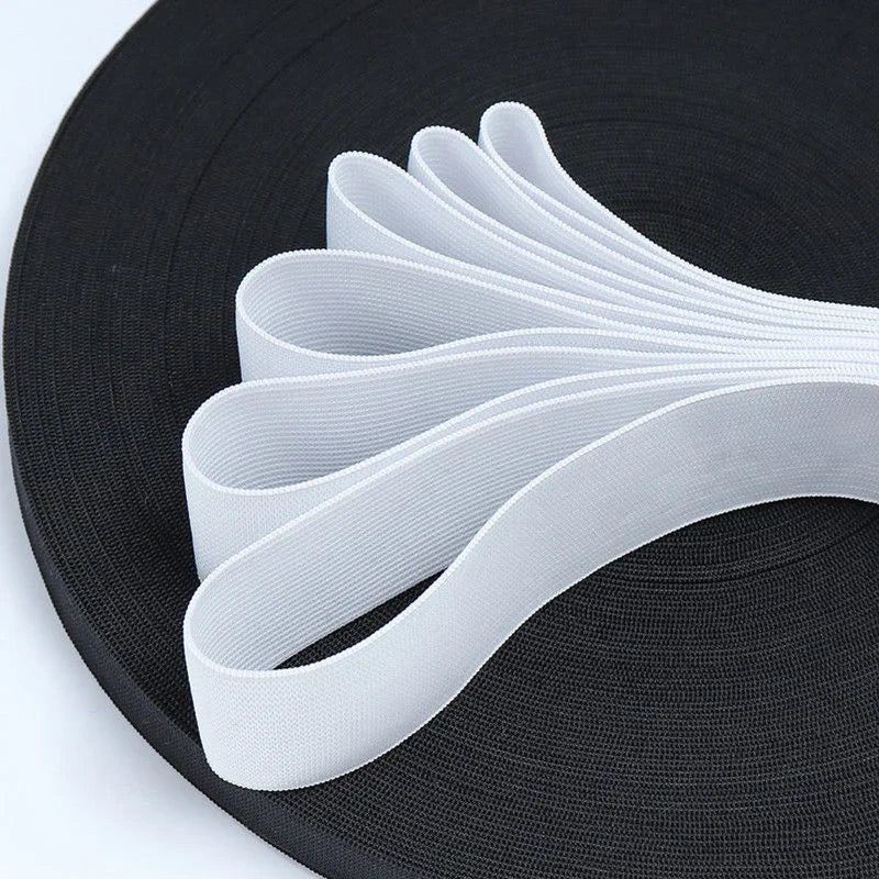 10M Flat Elastic Band Medium Thick Black White high Elasticity Waistband Rubber Band garment sewing accessories 20mm