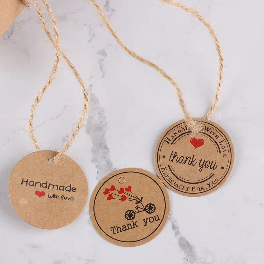 100pcs Thank you With Red Heart Gift Tags Wedding Party Paper Hanging Tags Price Label Handmade Package Hang Tag Cards