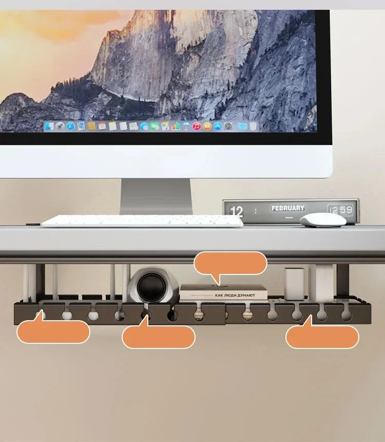 Under Table Storage Rack No Punching Metal Cable Management Tray Home Office Desk Wire Organizer Retractable Power Strip Storage
