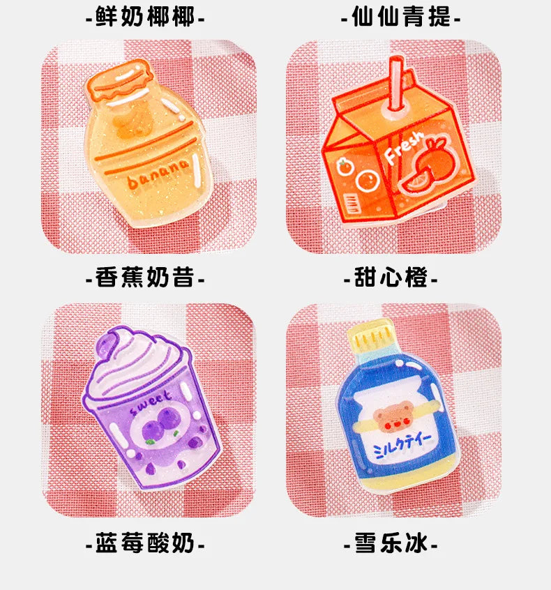 5pcs/lot Cartoon Beverage Bottle Clips Cute Acrylic Decorative Clips, Student Stationery Gifts, Test Paper Clips Ins Small Clips