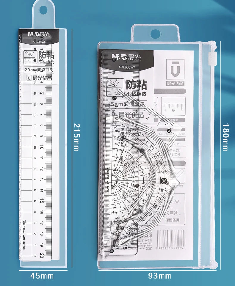 M&G Sets of Rulers, Non-Stick Eraser Crumbs, Straightedge, Protractor, Trigonometers, Acrylic Sets of Rulers, 4-Piece Set for St
