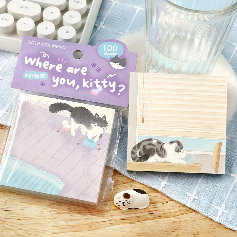 100sheets Cute Cat Memo Notes Creative Collage DIY Scrapbooking Aesthetic Material Paper School Office Supplies