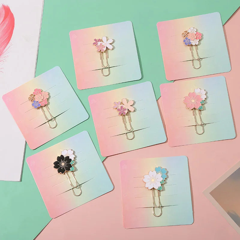 Cherry Blossom Paper Clip Creative Cute Metal Bookmark Clip Exquisite Beautiful Paper Clip Notebook Decoration Stationery