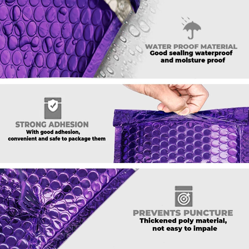 100pcs Small Business Supplies Purple Shipping Packaging Bubbles Bubble Padded Envelopes Bags to Pack Products Mailers Mailer