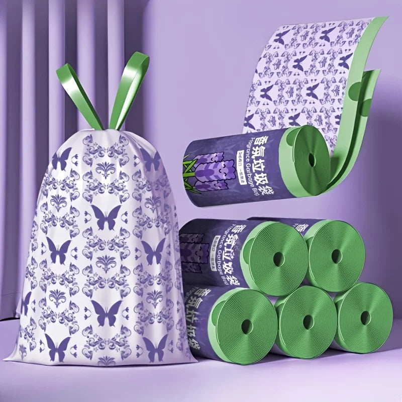50pcs Large Capacity Lavender Drawstring Trash Bags with Handles for Kitchen, Bathroom, Bedroom & Living Room