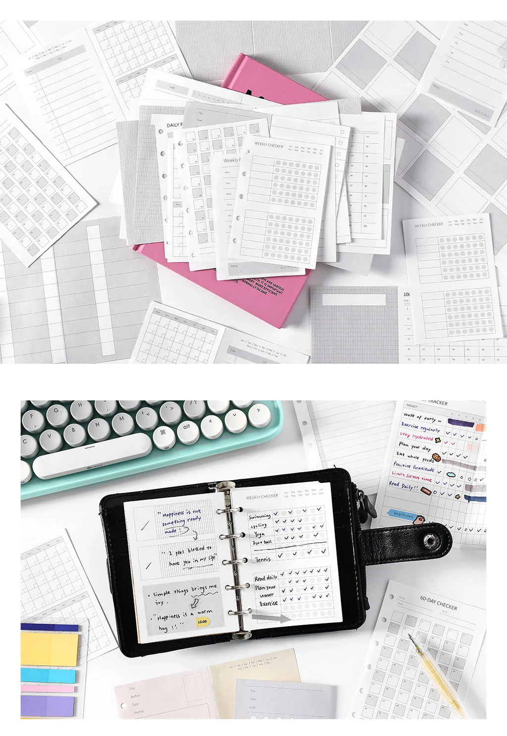 A7M5 Two Size 20Sheets Loose Leaf Inner Page Notebook Refill Spiral Weekly Monthly To Do Inside Paper Stationery