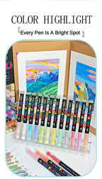 GUANGNA 16 Colors Direct-liquid Acrylic Paint Pens Brush Marker Pen for Rock Painting Stone Ceramic DIY Art Supplies Stationery