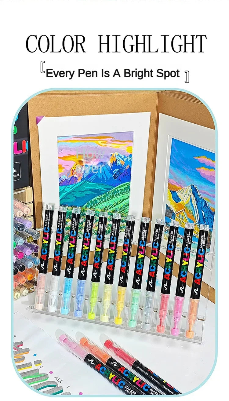 GUANGNA 16 Colors Direct-liquid Acrylic Paint Pens Brush Marker Pen for Rock Painting Stone Ceramic DIY Art Supplies Stationery