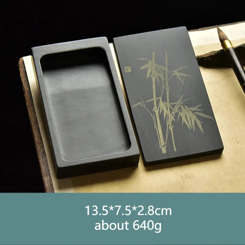 Small Portable Ink stone Chinese Style Calligraphy Regular Script Ink Stone Students Brush Writing Raw Stone She Inkstone