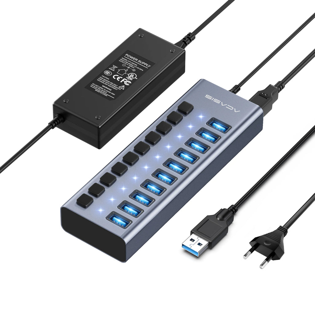 Acasis 16/10/7 Port USB Hub 10Gbps Individual Switch Charging Data Transfer for PC Laptop Workstation Multi Device Expansion