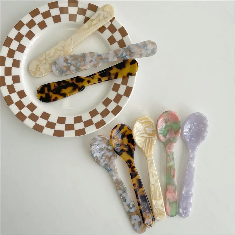Colorful Acrylic Ice Cream Spoons Coffee Caviar Stirring Spoons Dessert Teaspoons Kitchen Tableware Craft Tools