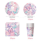 Butterfly Girls Birthday Party Disposable Tableware Fairy Pink Paper Plates Cups Napkin Tablecloth Birthday Party Decorations