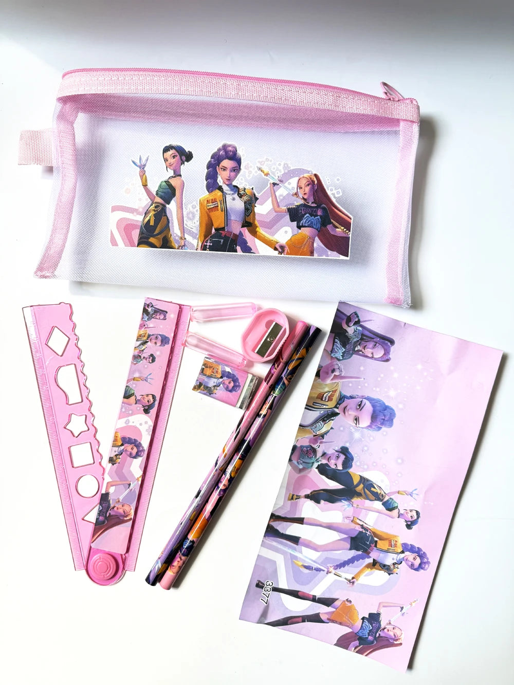Girls Pencils Ruler Pencil Sharpener Pen Bag Toys Eraser Kids Cute Stationary Set Student School Supplies Kids Birthday Gift