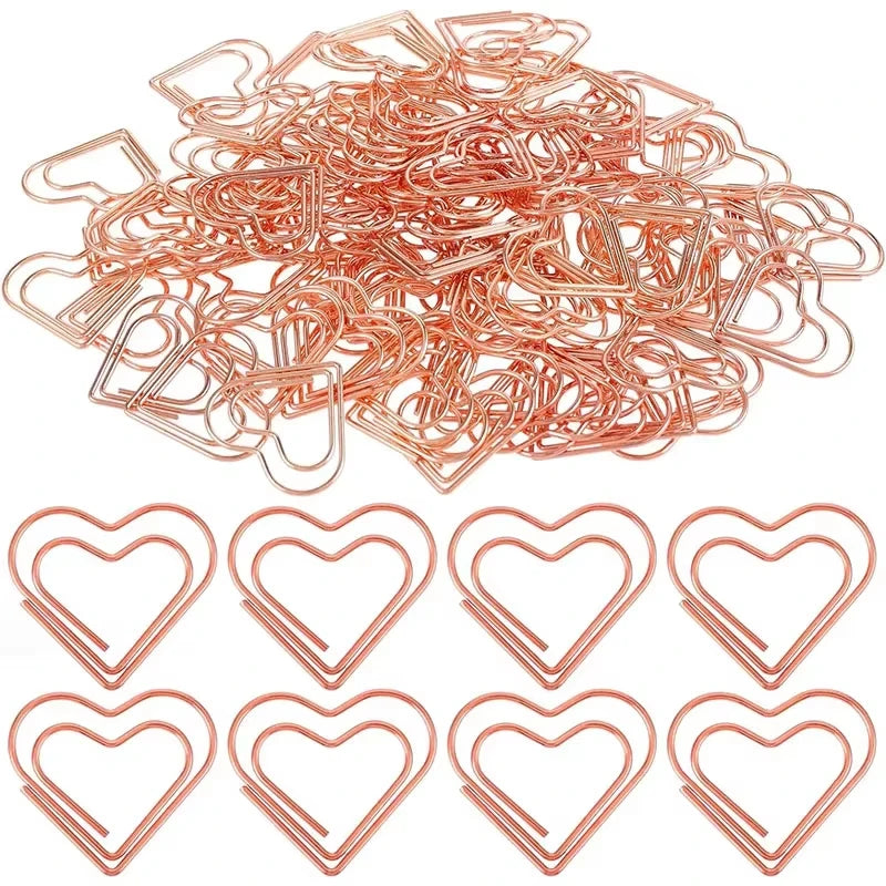 50 Mini Heart-Shaped Metal Paperclips/Set - Mini Rose Gold Heart Bookmark Clips, Perfect For Notebook Decorations And Stationery