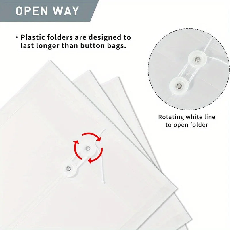 20 Pcs Envelopes With Cord Buckle,Super Thick A4 Size Plastic Folder With Extended Angle Braces,Reusable Clear Envelopes