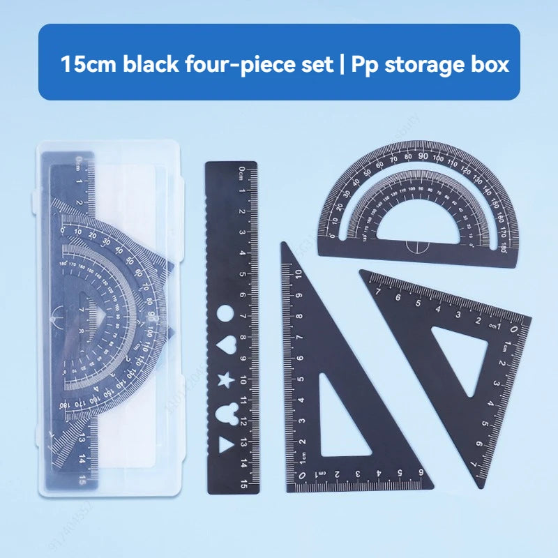 4 In 1 Aluminum Alloy Ruler Stationery Set Aluminum Alloy Multifunctional Combination Ruler for Drawing Ruler Set
