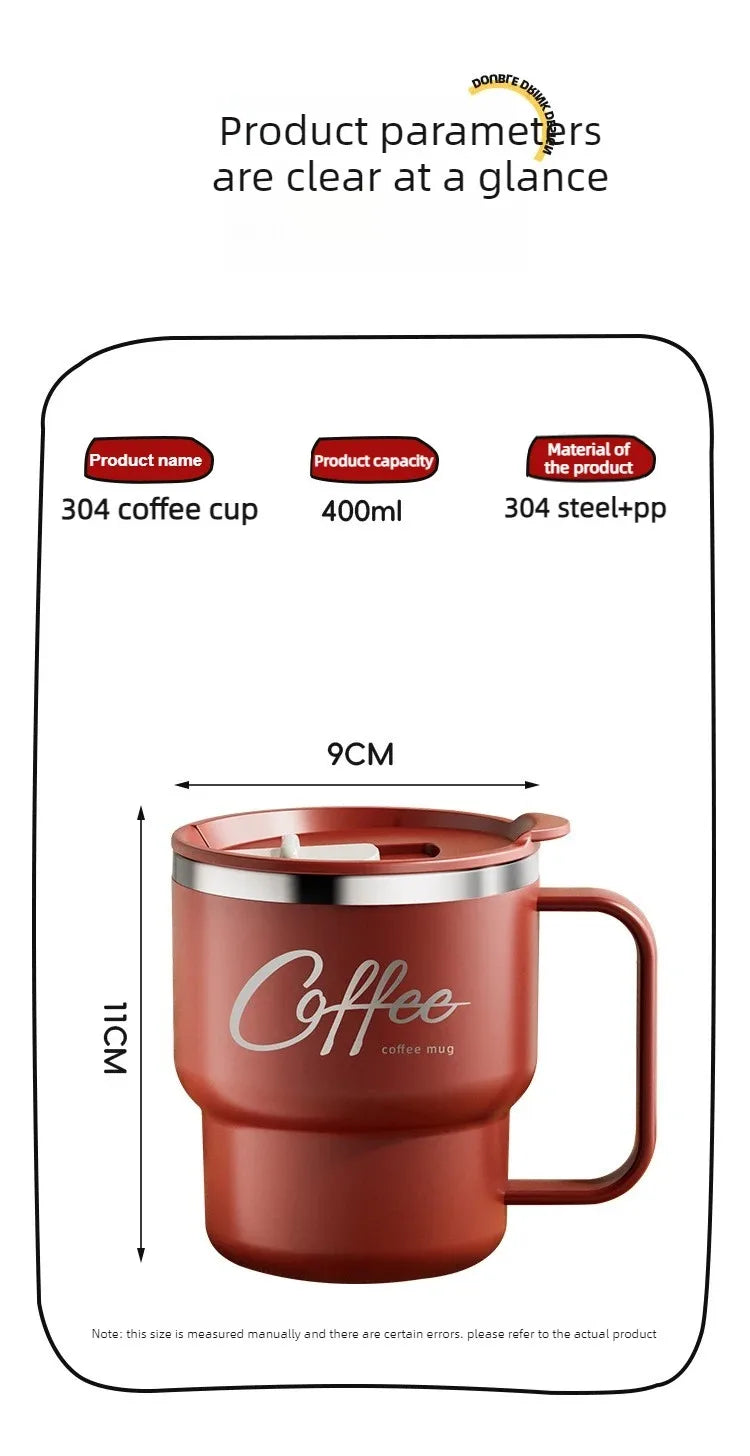 WORTHBUY 304 Stainless Steel Double Wall Insulated Coffee Cup With Handle Portable Students Leak-proof Water Cup Milk Coffee Mug