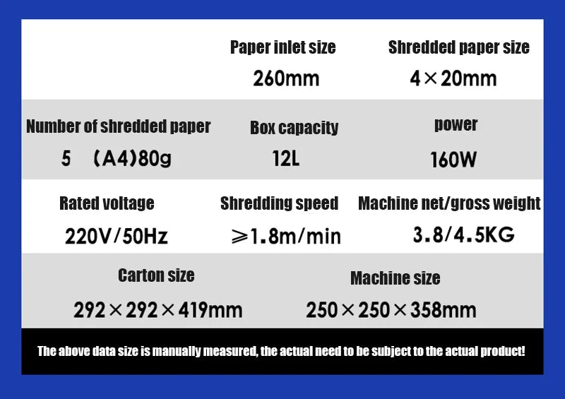 New 12L Waste Paper Shredder Home Office Portable Granular Electric Shredder Paper Scraps 4-level Mini A4 Data Desktop