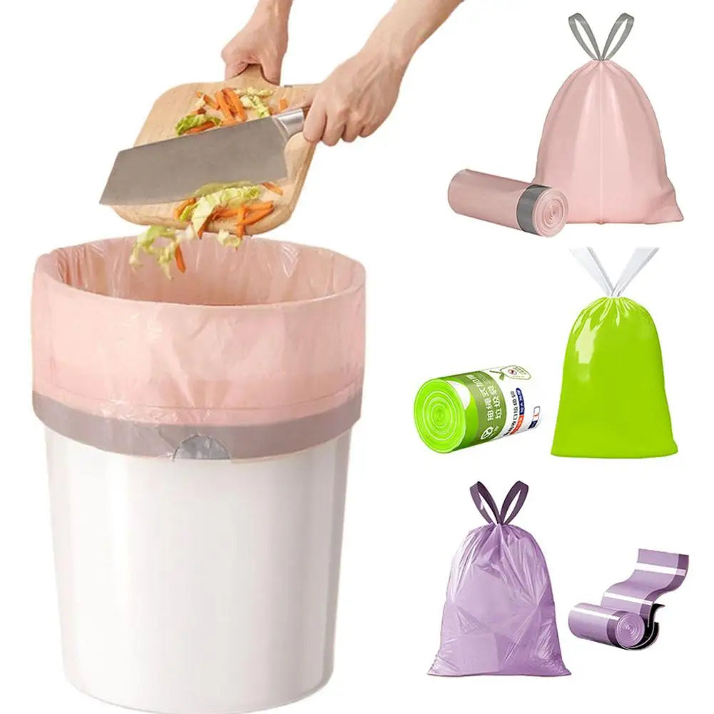 100PCS/Roll Drawstring Trash Bags Tear-Free,Leakproof,Heavy Duty,Strong Garbage Can Liners for Home Household Use
