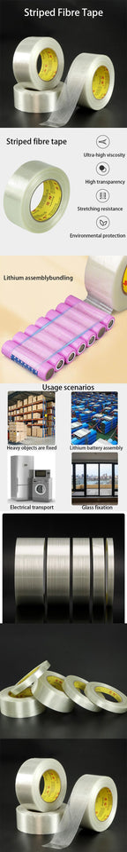 20M Striped Fiber Tape Lithium Battery Pack Insulation Wrap Fiberglass Tape Single Side Adhesive Seal Packaging Fixed