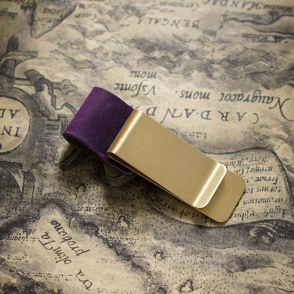 Brass Leather Pen Clip Stainless Steel Cowhide for Traveler's Notebook - Genunine Leather & Metal Notebook Accessory