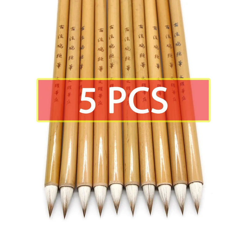 5 Pcs Bamboo Calligraphy Brush Pens Soft Weasel Mix Hair Small Regular Script Writing Brush Classical Jiju Xiaokai Chinese Pen