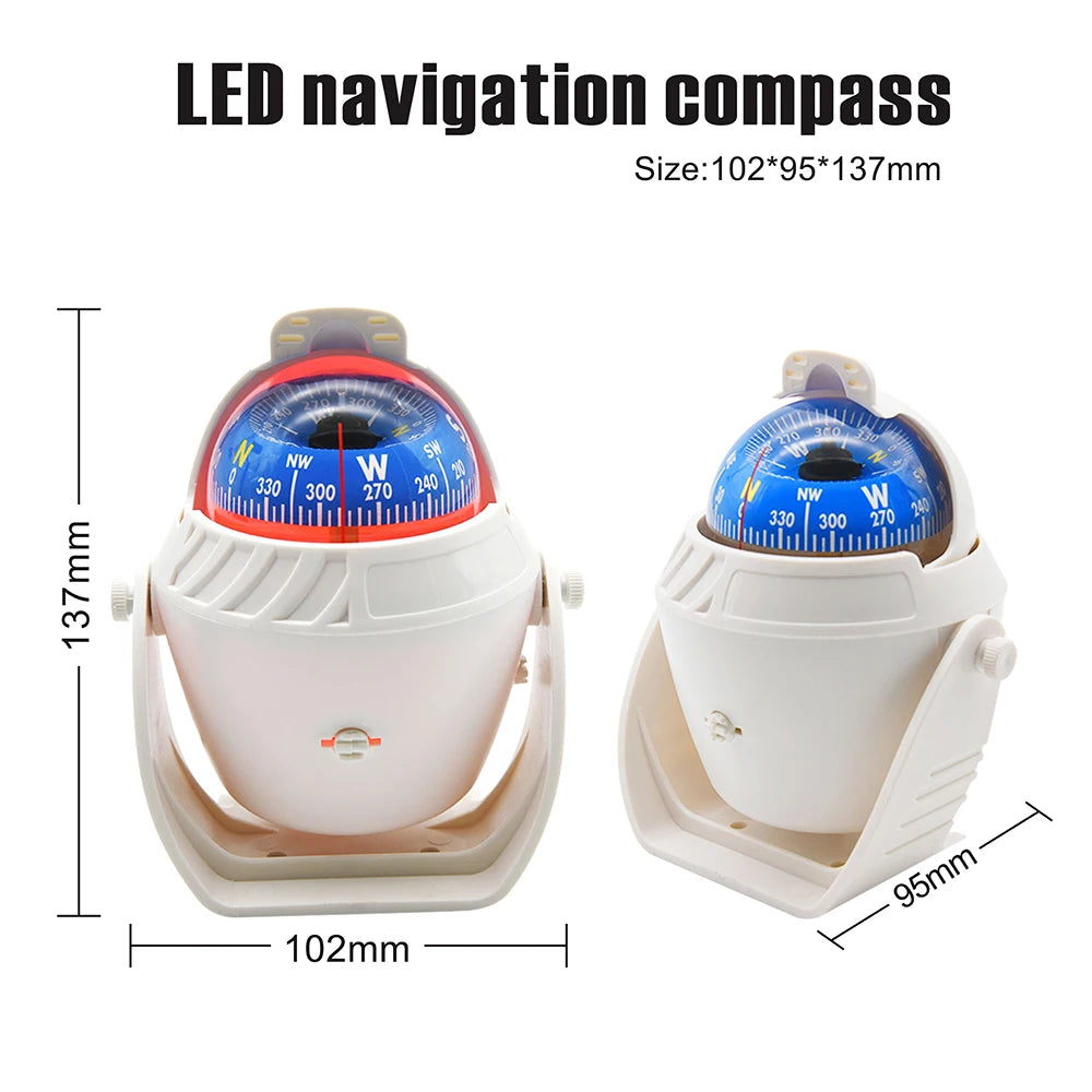Marine Navigation Compass Black With Electronic LED Light Electronic Sea Pivoting Marine Compass For Marine Boat 12V