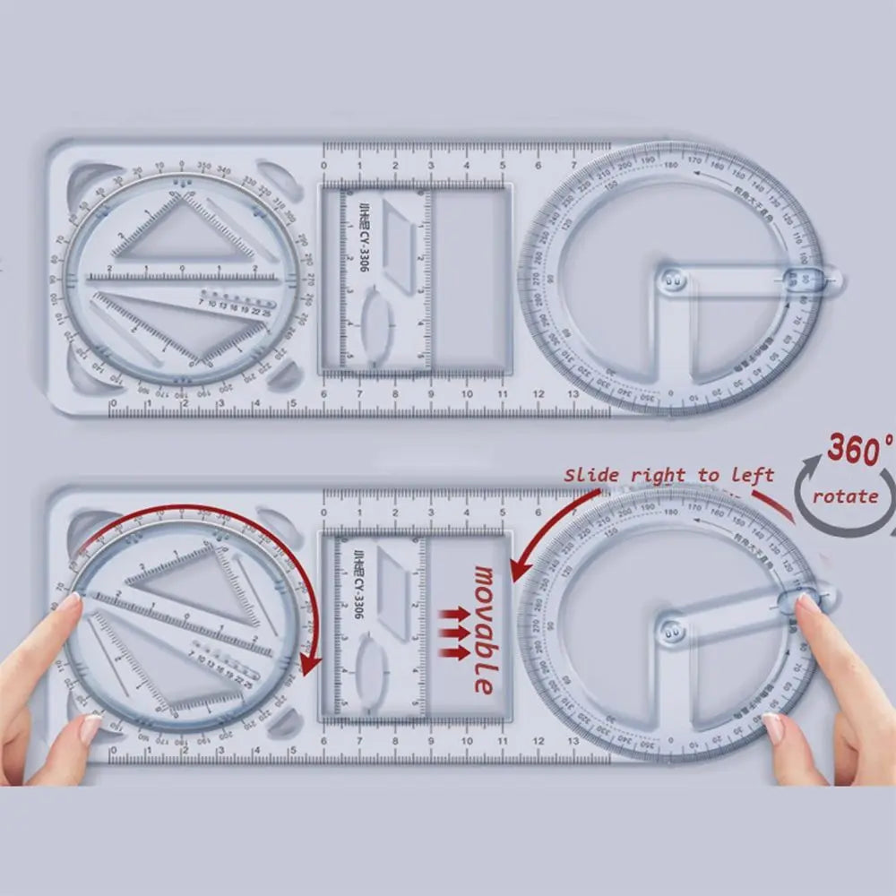 Rotary Multi-function Geometric Drawing Ruler Protractor Learning Measuring Tool Creative Stationery Gift School Office Supplies