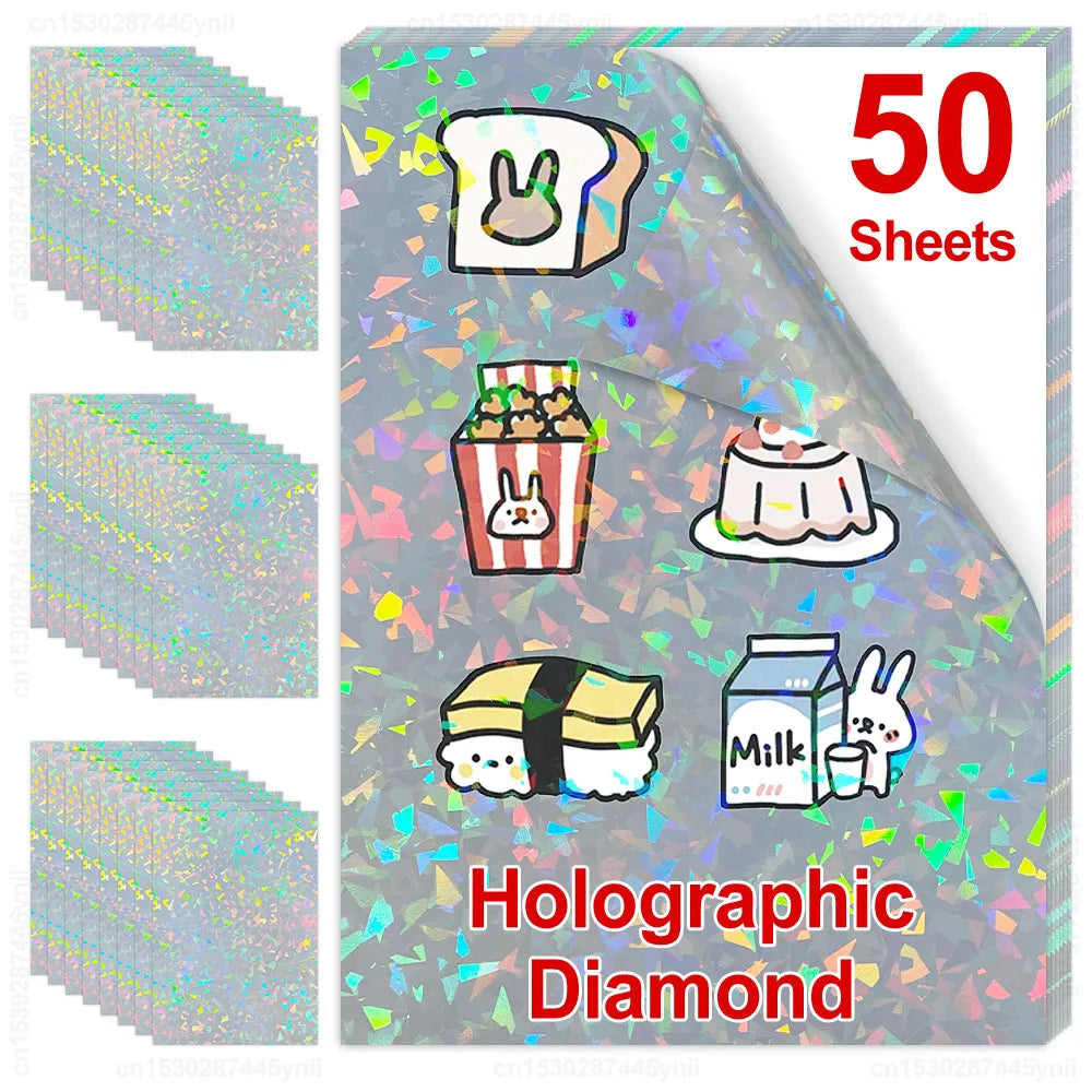30Sheets/50Sheets Printable Vinyl Sticker Paper Self-adhesive A4 Glossy White Half Transparent Copy Paper for All Inkjet Printer