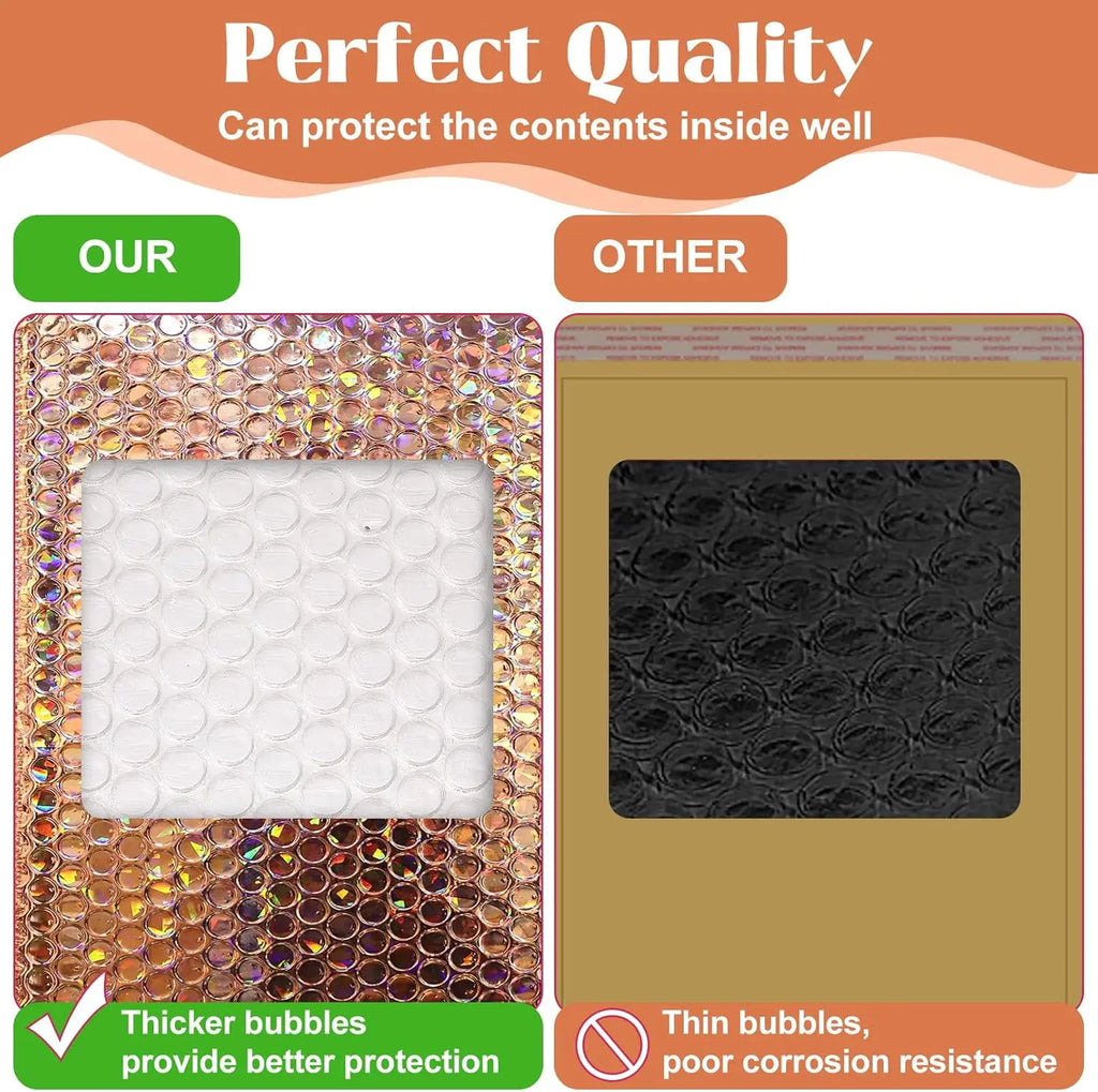 Holographic Pink Bubble Mailers Self Seal Padded Envelopes Waterproof Shipping Bags for Small Business