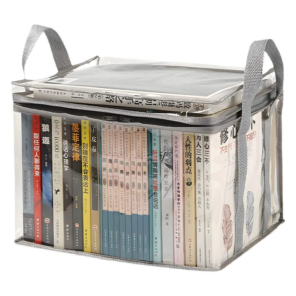 Foldable Transparent Storage Organizer Box Collapsible with Handle for Books Toys Office Supplies Dorm Classroom Home
