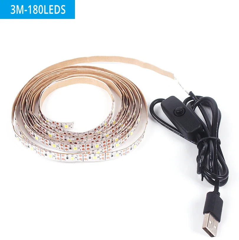 USB LED Strip Lights 2835 DC5V With Switch Flexible Lamp Tape Ribbon TV Desktop Computer Screen Background Lighting Home Decor