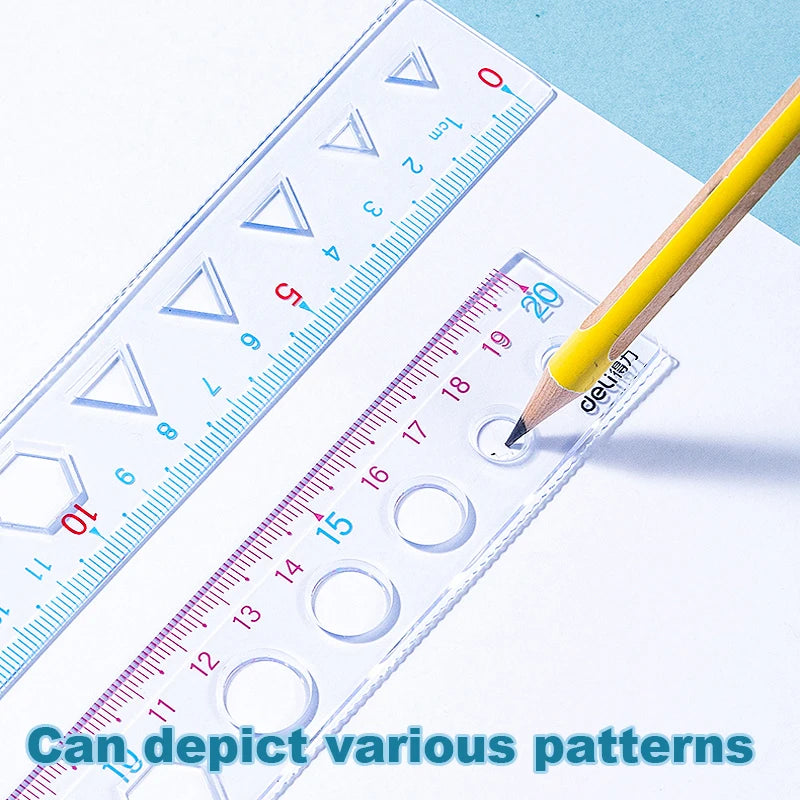 Deli 4pcs/set Transparent Soft Ruler Flexible Straight Triangle Rulers Protractor for Home Office Drawing Maths Measuring Tool
